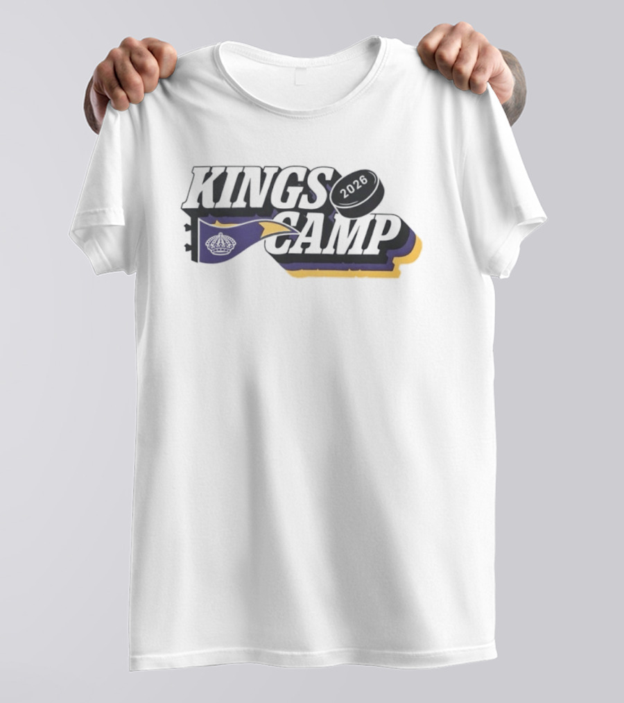 Kings Camp 2026 Hockey Sports Banner Whistle Puck T-Shirt