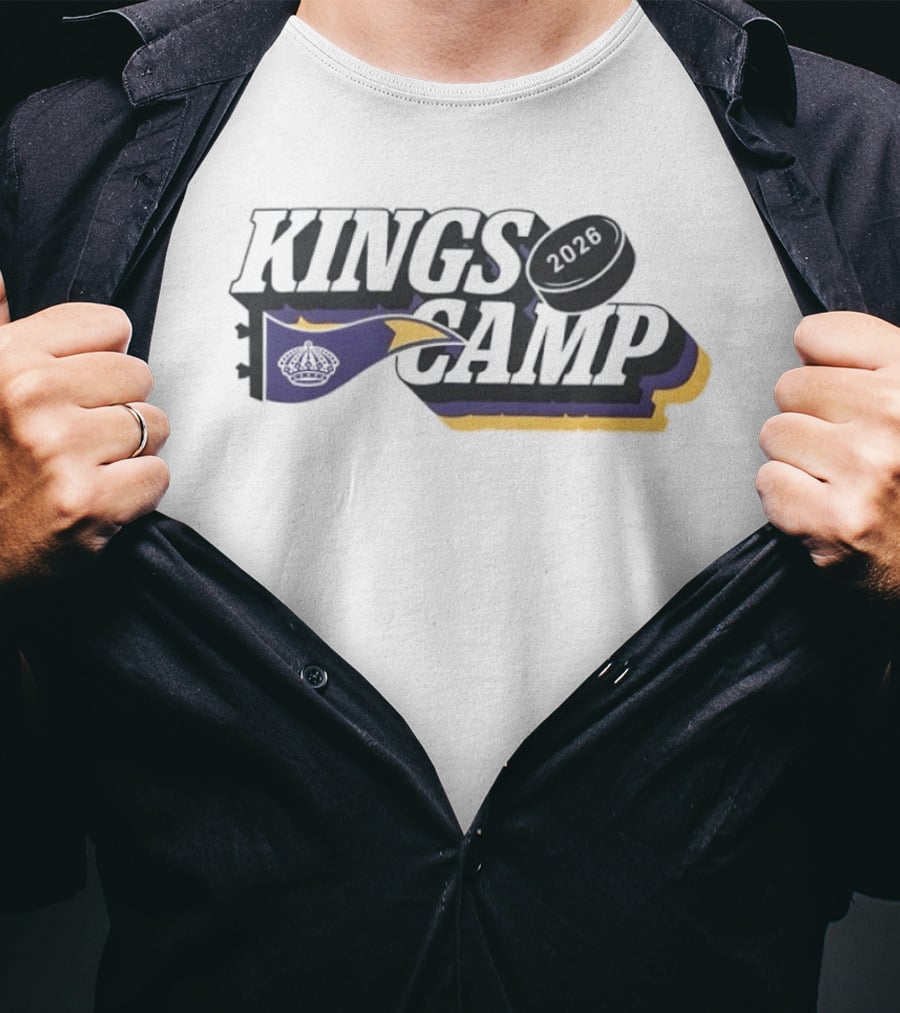 Kings Camp 2026 Hockey Sports Banner Whistle Puck T-Shirt