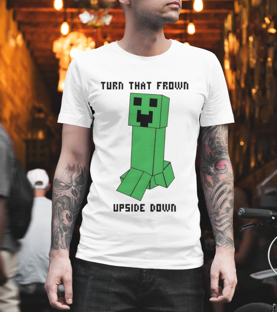 Creeper Turn That Frown Upside Down Gaming Block T-Shirt