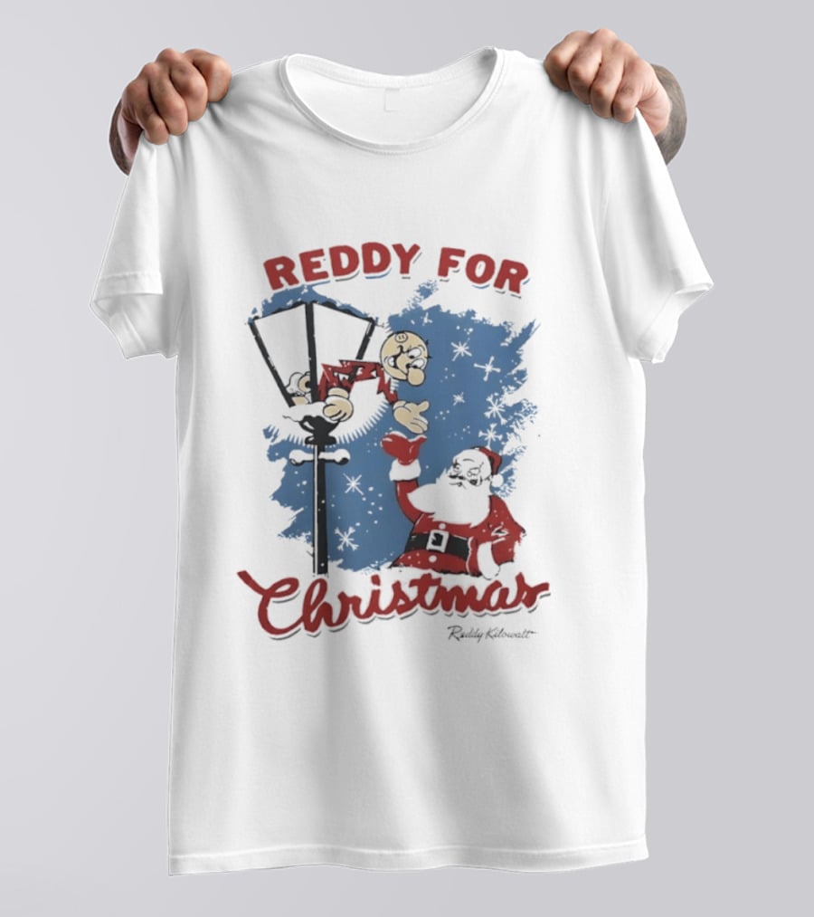Reddy Kilowatt Reddy For Christmas Holiday Cheer Santa Lamp Post T-Shirt