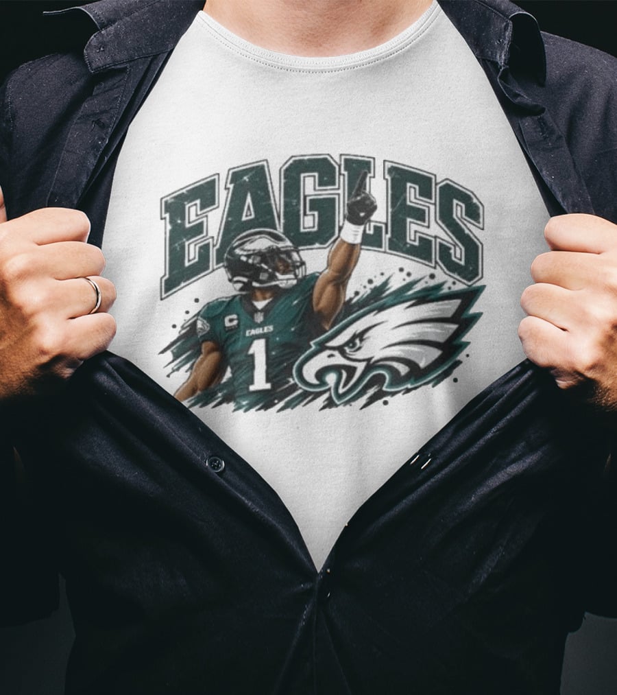 Eagles Quarterback Number One Victory Celebration Football T-Shirt