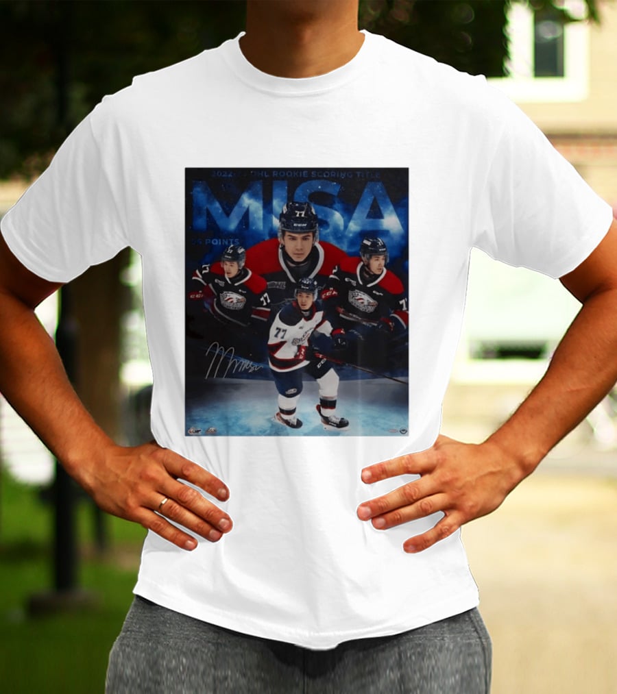 Michael Misa Saginaw Spirit 2022 23 OHL Rookie 56 Points T-Shirt