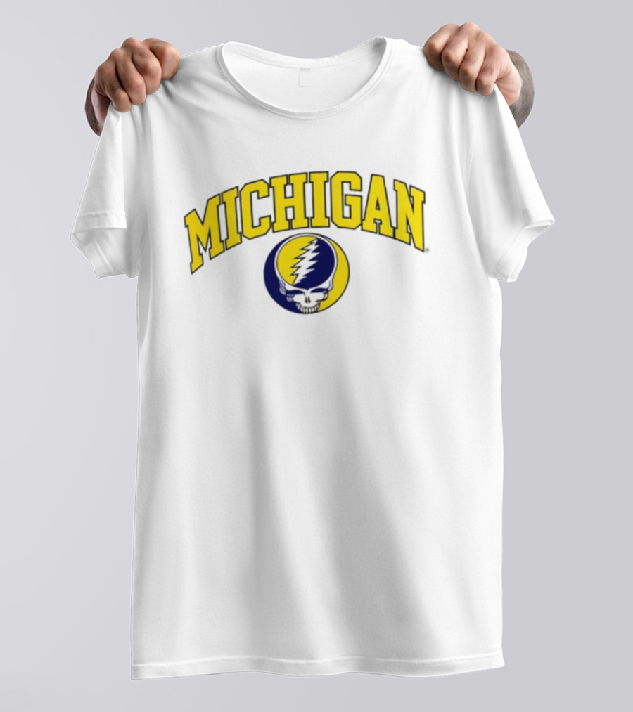 Michigan Wolverines Grateful Dead 2026 Collaboration Lightning Skull T-Shirt