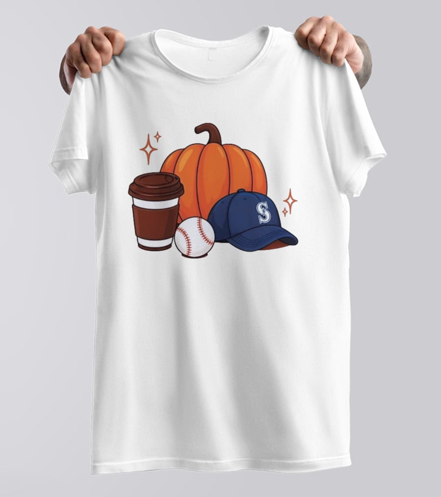 Seattle Mariners Pumpkin Baseball Coffee Season Autumn Vibes T-Shirt