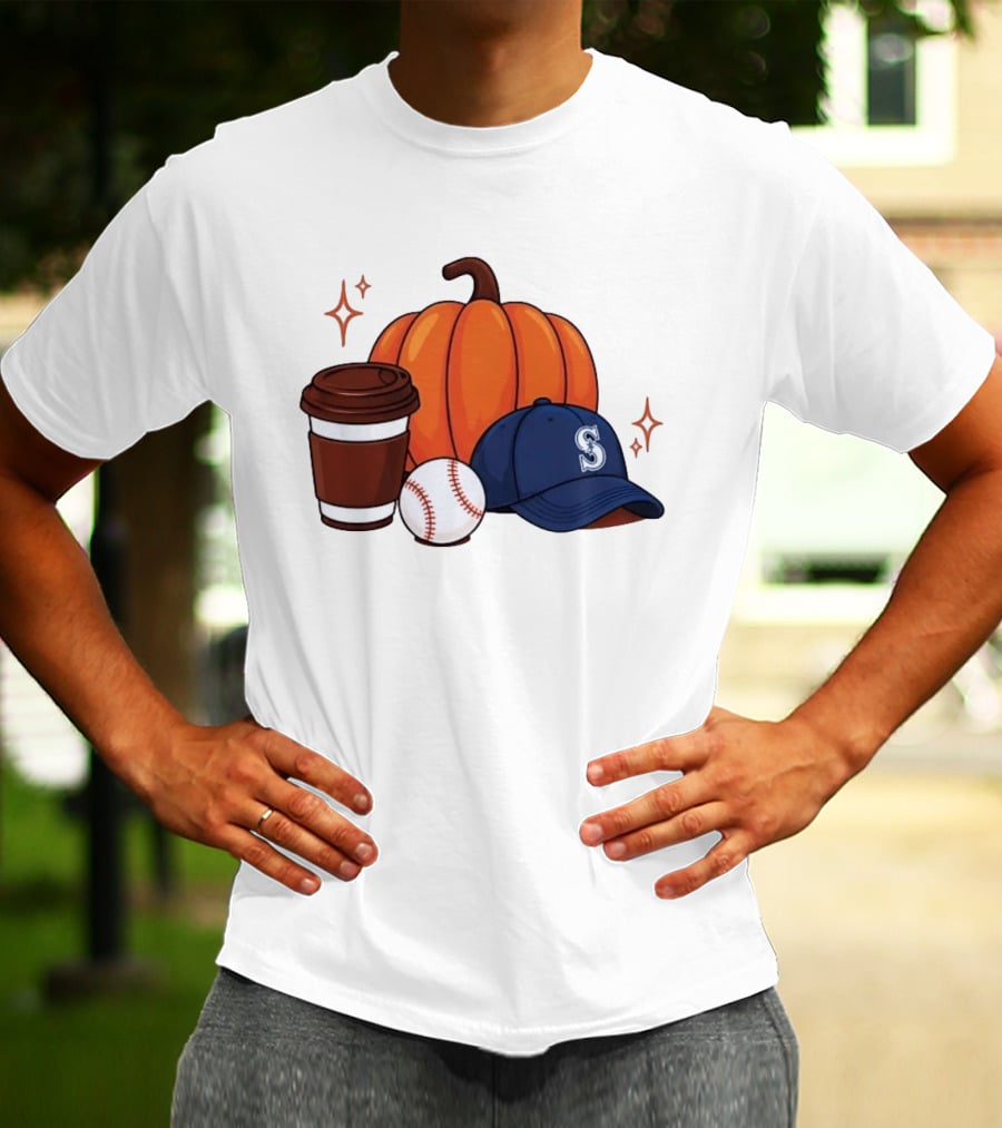 Seattle Mariners Pumpkin Baseball Coffee Season Autumn Vibes T-Shirt