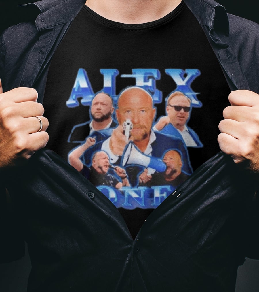 Alex Jones Collage InfoWars Media Personality Megaphone Images T-Shirt