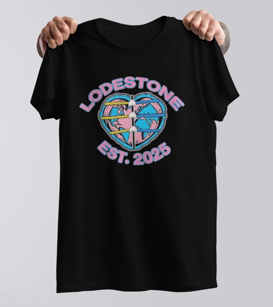 Lodestone Est 2025 Heart Globe World Map With Colorful Rope T-Shirt