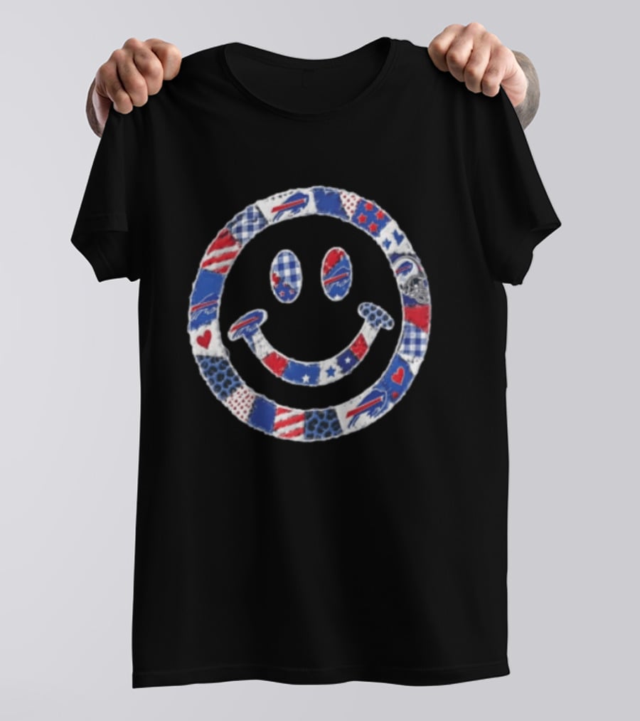 Buffalo Bills Smiley Face Patchwork NFL Football Team T-Shirt