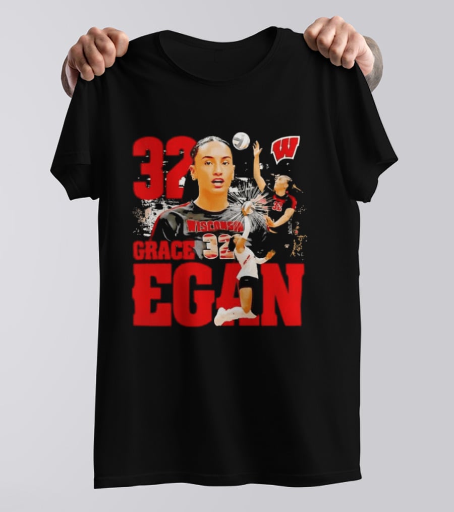 Grace Egan Wisconsin Volleyball 32 NCAA Team Player Action T-Shirt