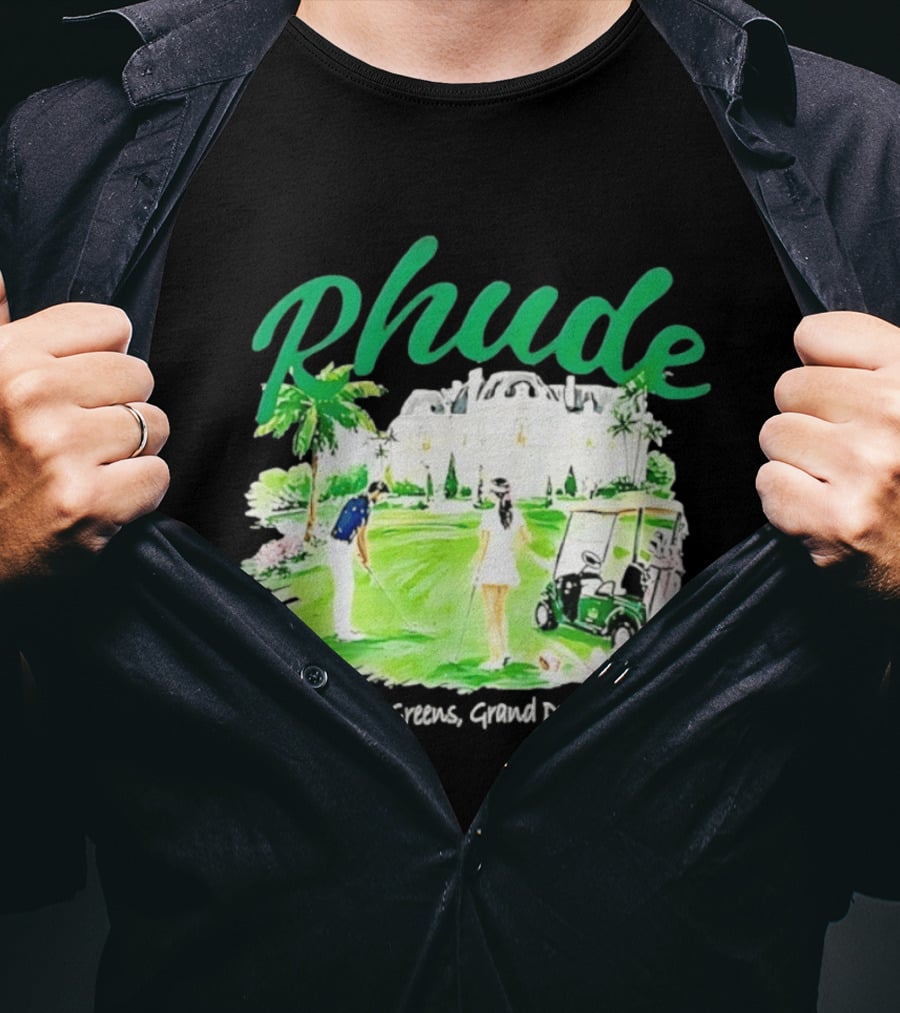 Rhude Serene Greens Grand Dreams Golf Scene Classic Polo Players And Golf Cart Mansion T-Shirt