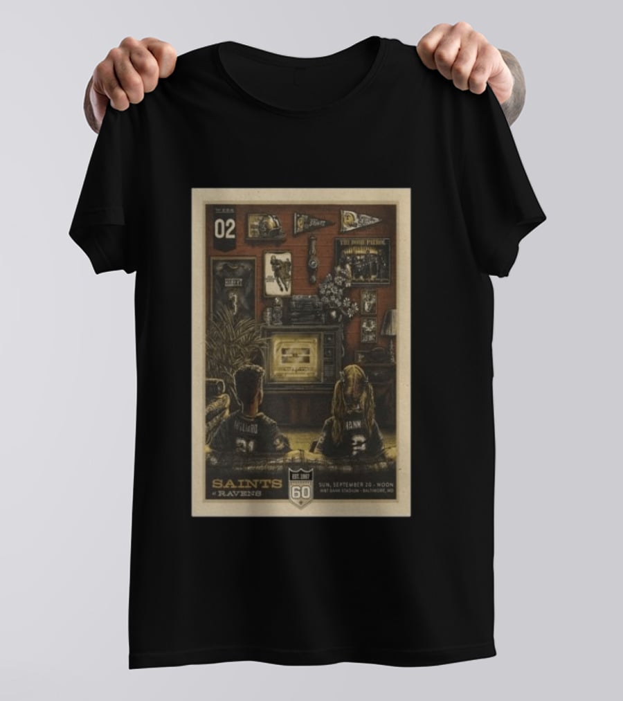 Saints Vs Ravens Week 2 Game Day September 20 2026 Retro Art Baltimore Stadium T-Shirt