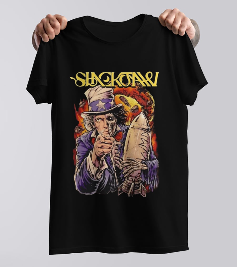 Shackjaw Uncle Sam MAD Bomb Nuclear Metal Explosion Skeleton T-Shirt