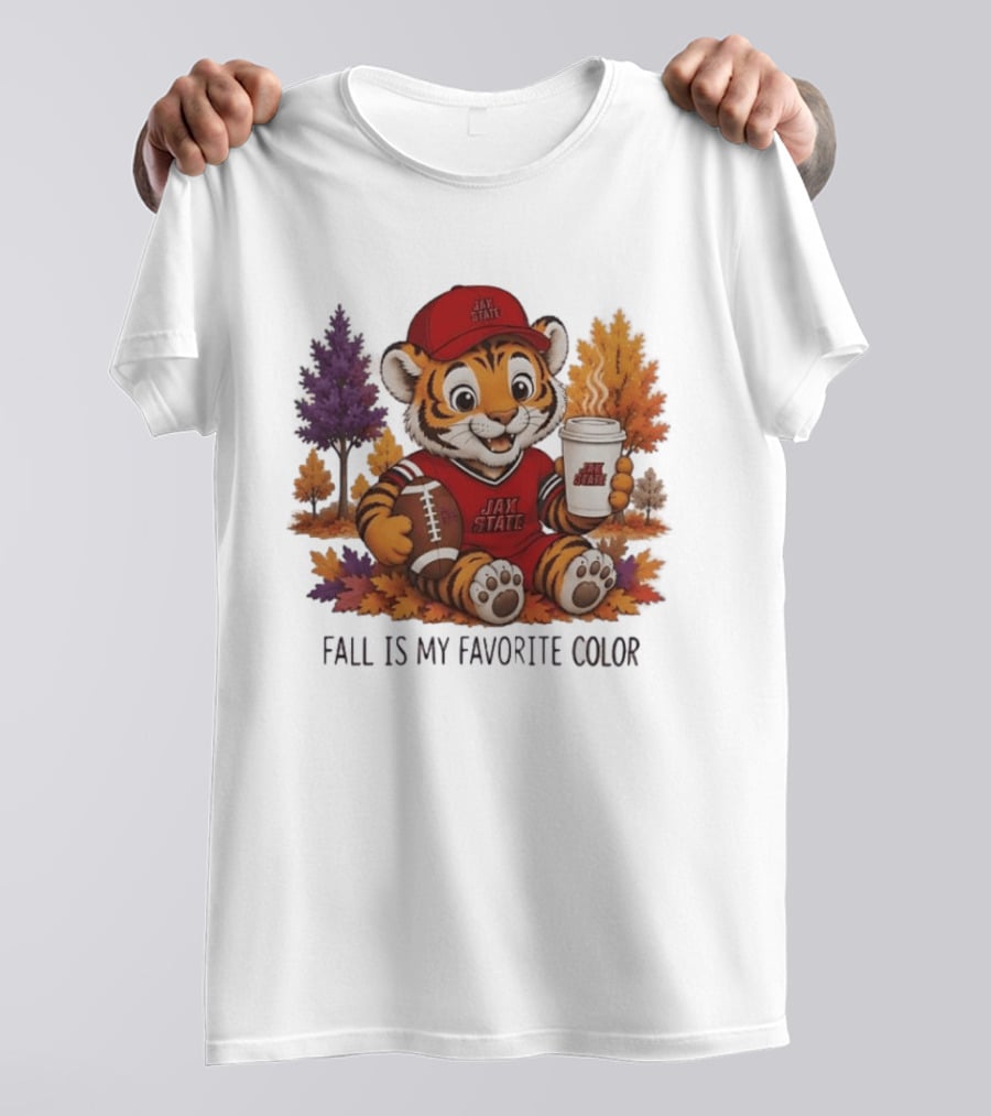Jax State Tiger Fall Is My Favorite Color Cute Cartoon Tiger Football Autumn Leaves T-Shirt