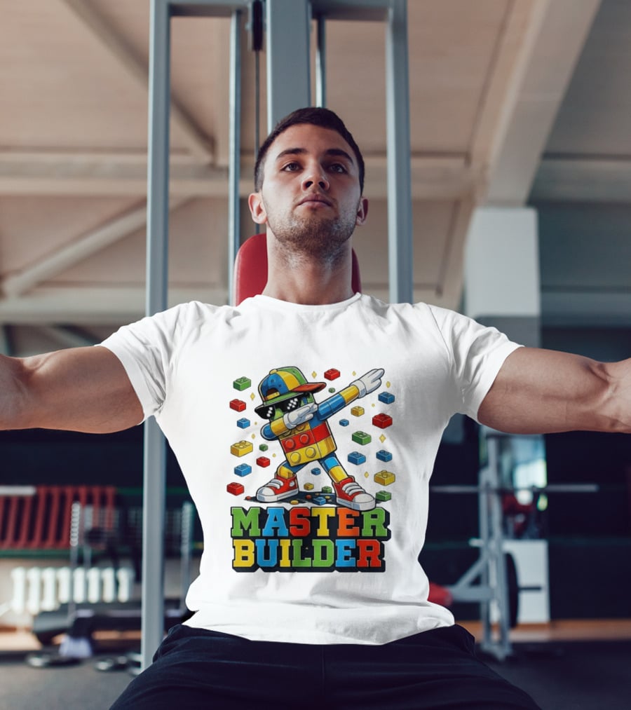 Master Builder Dabbing Colorful Brick Building Blocks T-Shirt