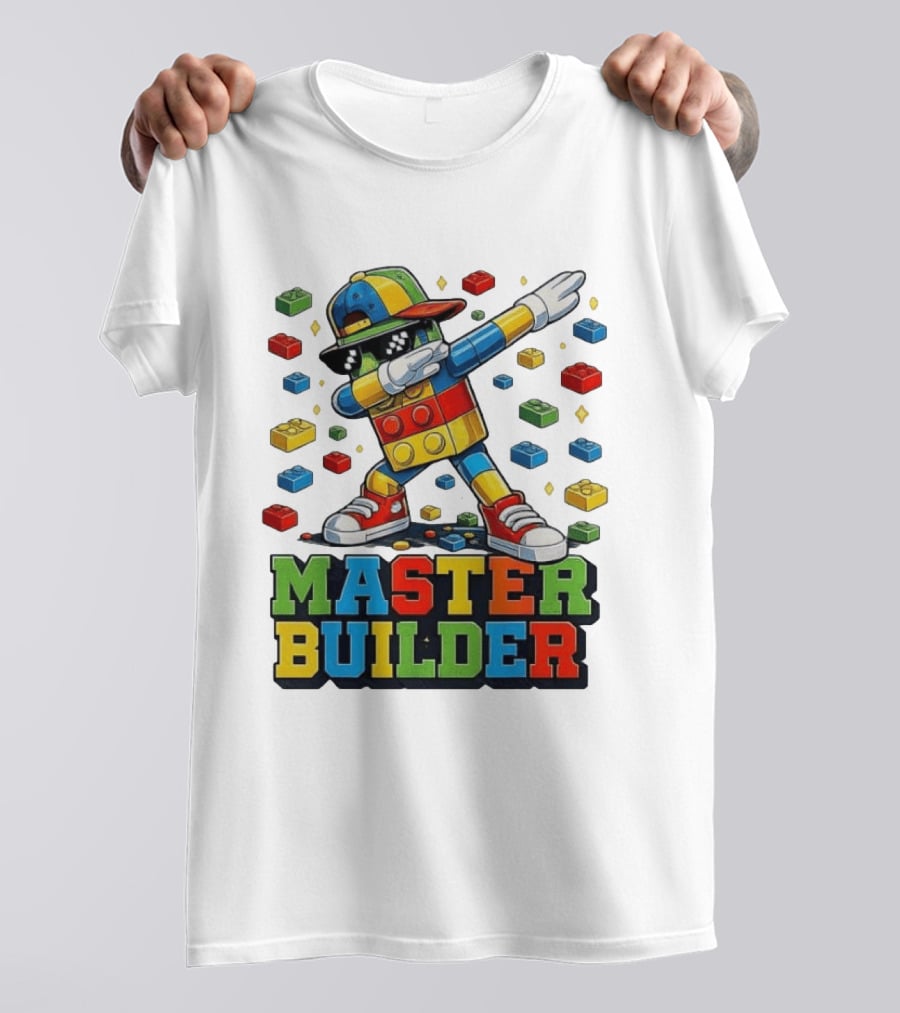Master Builder Dabbing Colorful Brick Building Blocks T-Shirt
