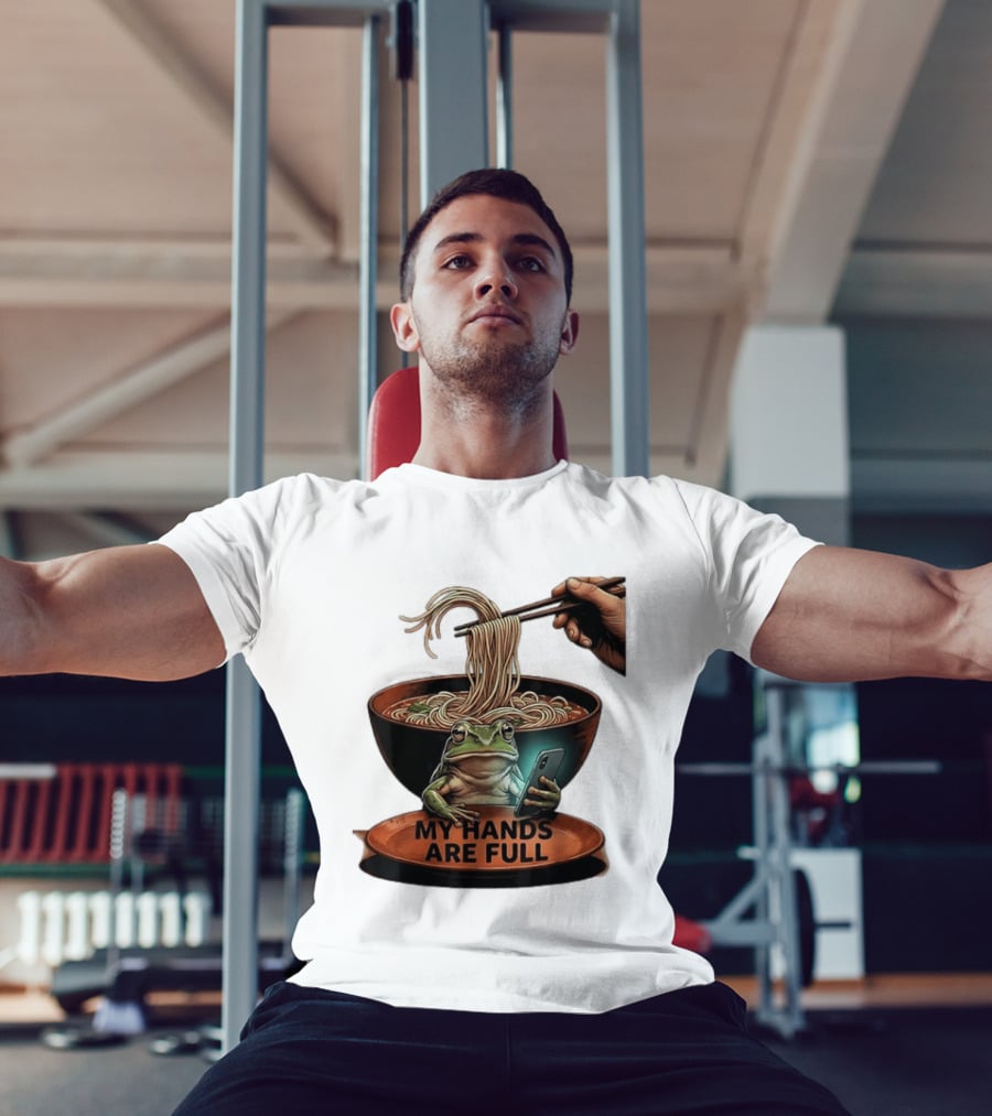 My Hands Are Full Frog Holding Phone Eating Ramen Noodles T-Shirt