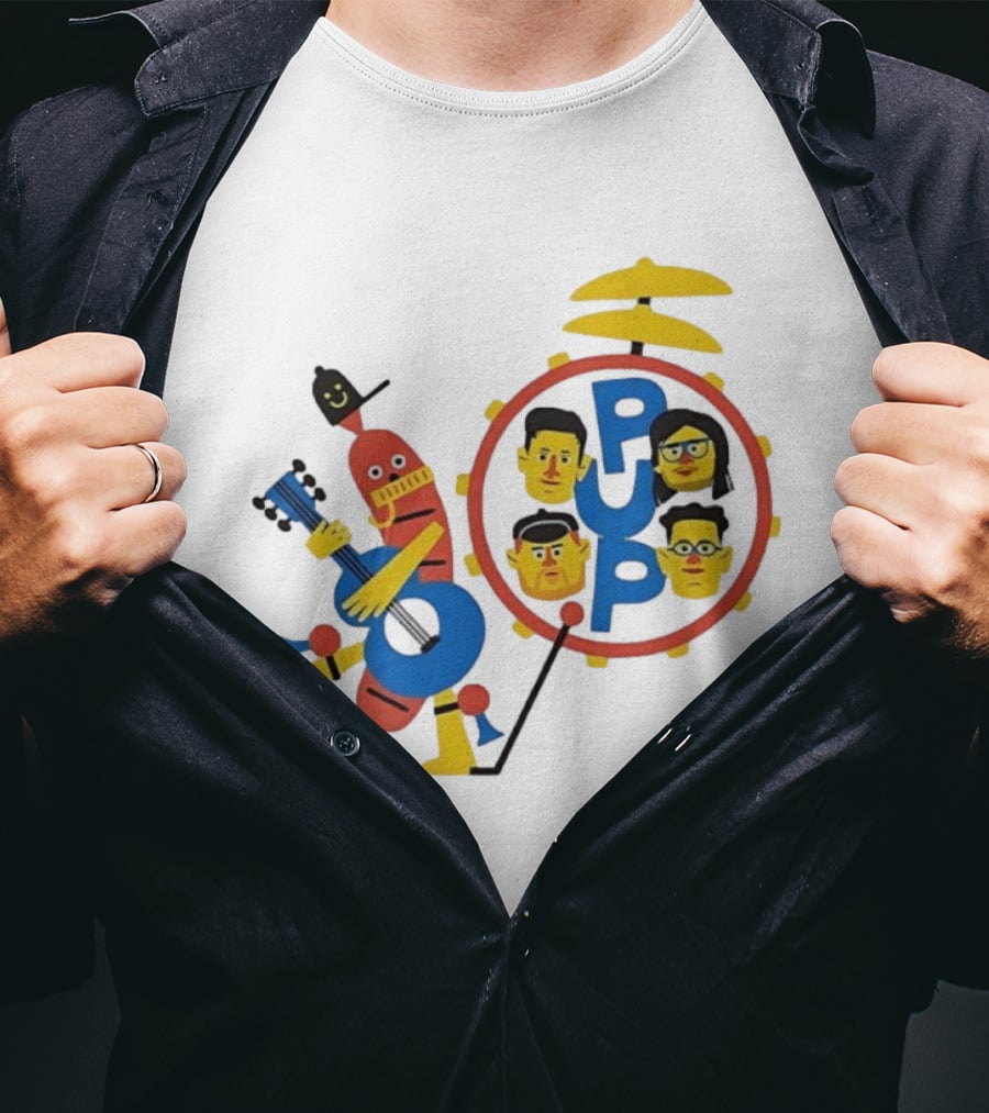 Pup Band Punk Rock Music Cartoon Characters Drums T-Shirt