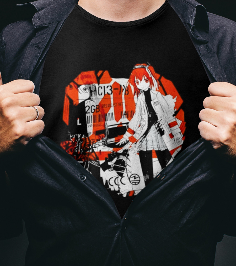 Anime Girl Broadcast Ret Cyberpunk Aesthetic Red Neon T-Shirt