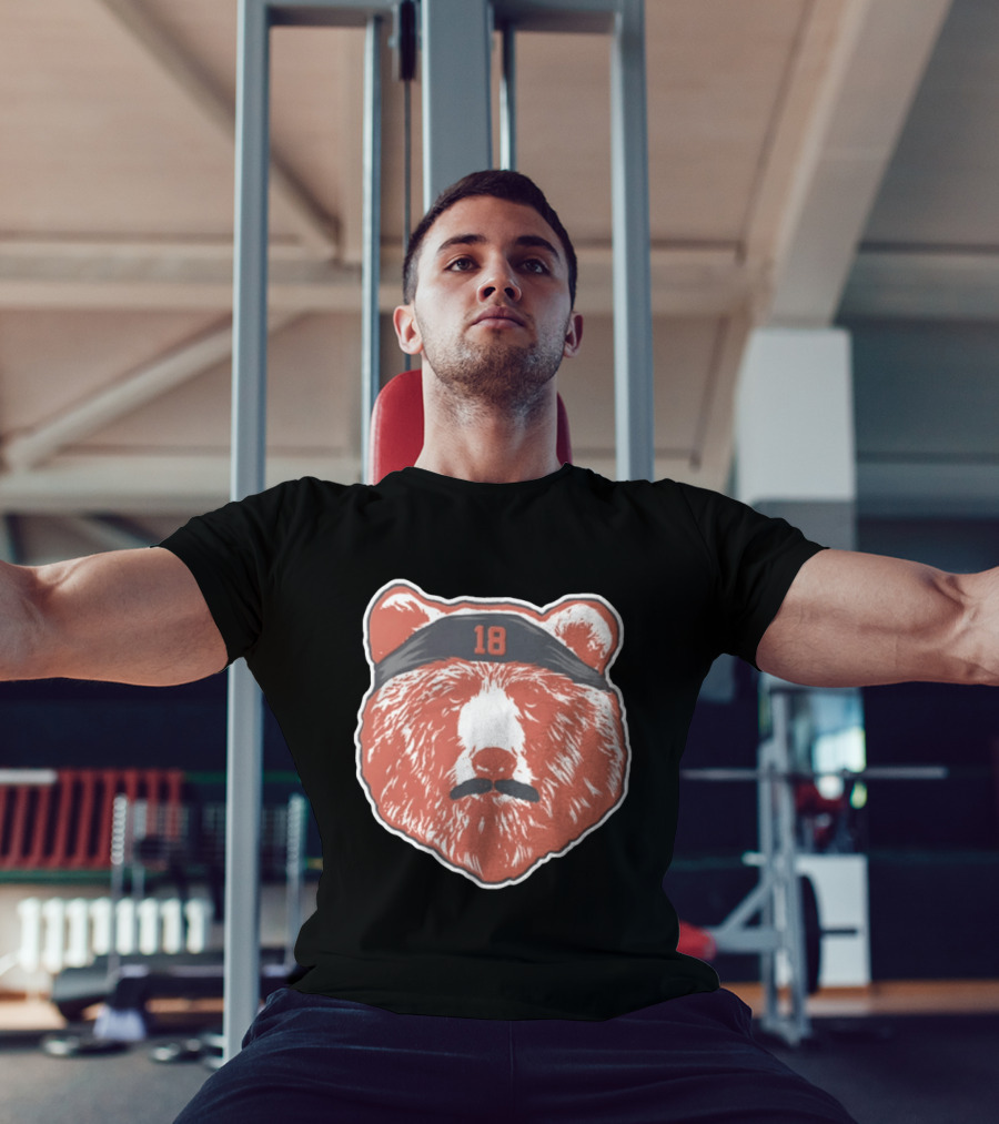 Caleb Williams Red Bear Head 18 Black Headband Mustache Chicago Bears T-Shirt