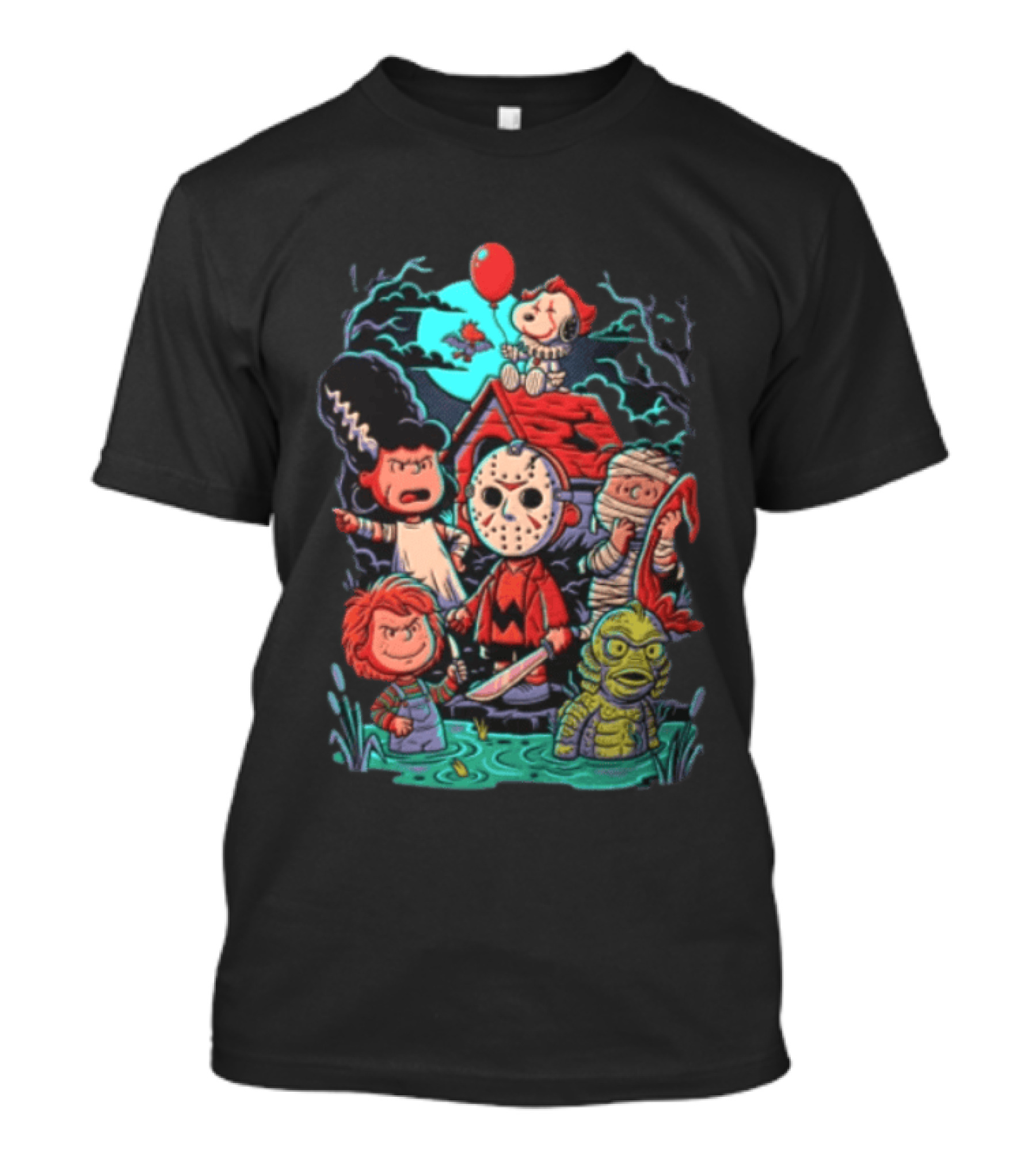 Snoopy Charlie Brown Halloween Monster Mash Up Cartoon Characters T-Shirt