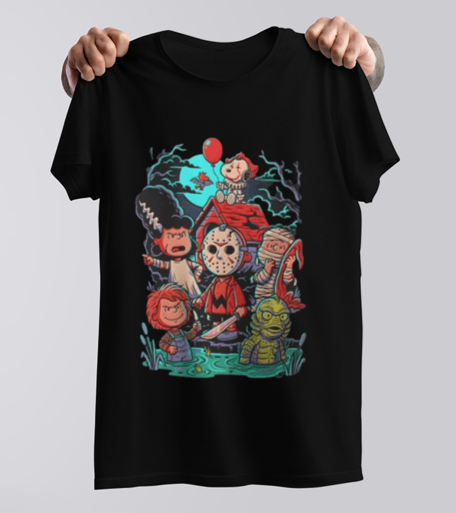 Snoopy Charlie Brown Halloween Monster Mash Up Cartoon Characters T-Shirt