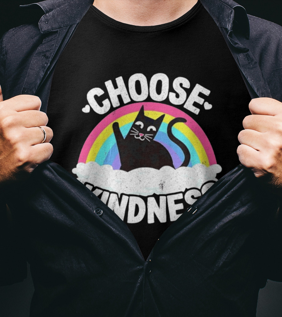 Choose Kindness Black Cat Rainbow T-Shirt