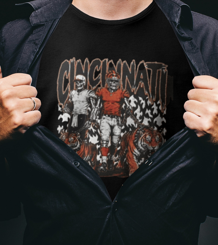 Cincinnati Bengals Skeleton Football Players Walking Tigers T-Shirt