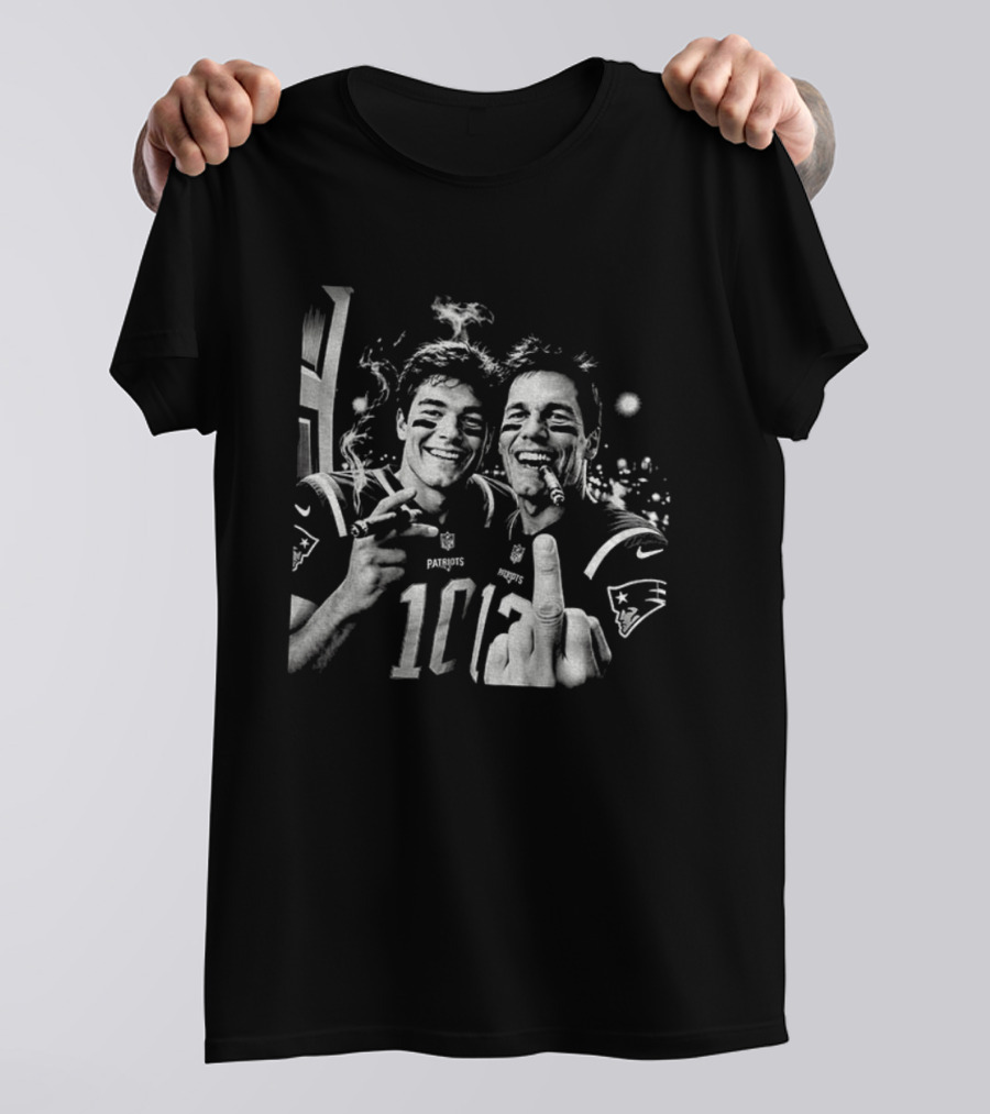 Tom Brady Drake Maye New England Patriots 90s Bootleg Cigar Football T-Shirt