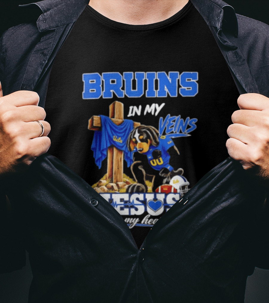 UCLA Bruins In My Veins Jesus In My Heart Faith Football T-Shirt
