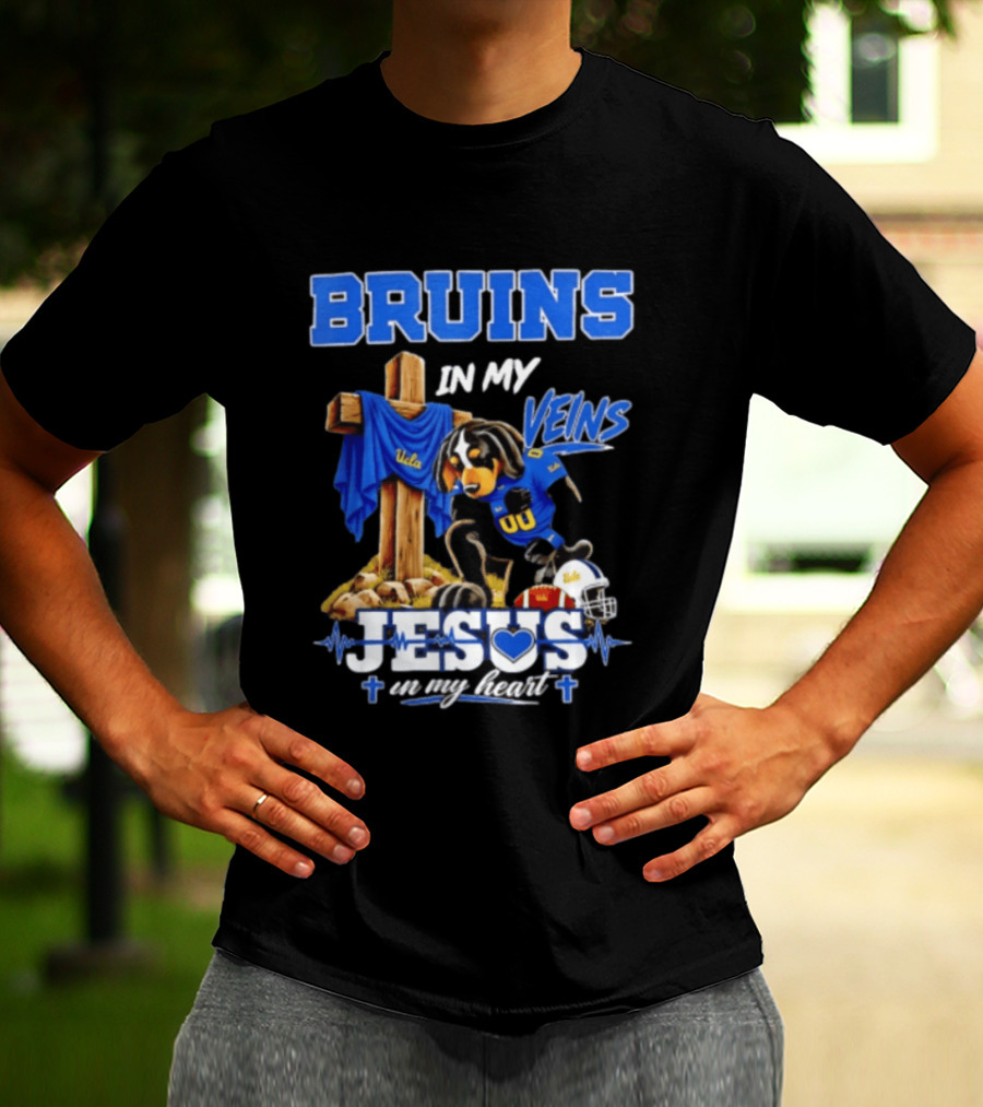 UCLA Bruins In My Veins Jesus In My Heart Faith Football T-Shirt