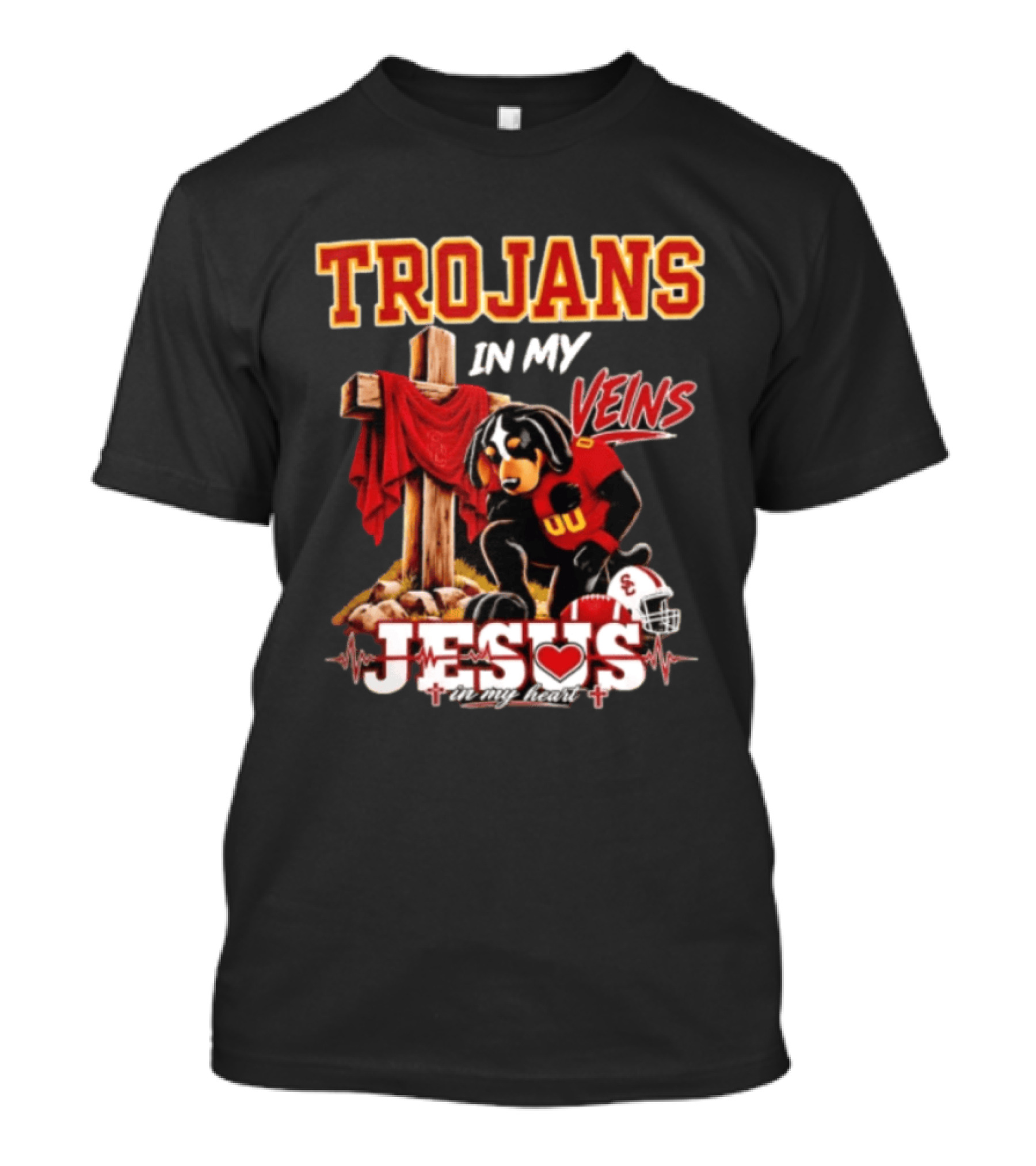 Trojans In My Veins Jesus In My Heart USC Football Faithful Dog T-Shirt