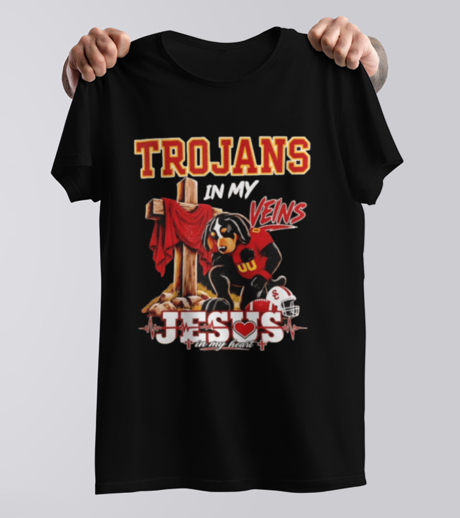 Trojans In My Veins Jesus In My Heart USC Football Faithful Dog T-Shirt