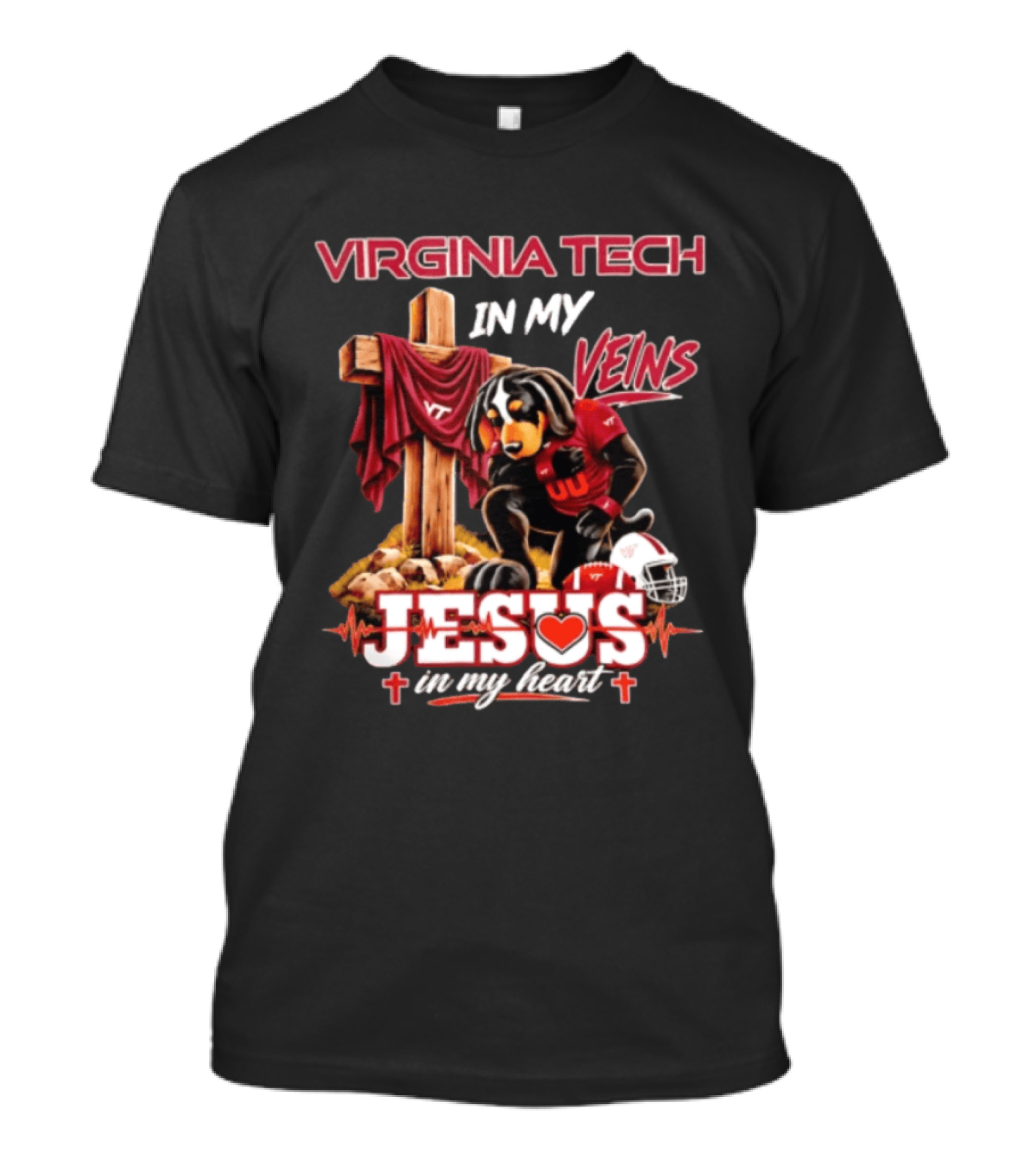 Virginia Tech Hokies Dog In My Veins Jesus In My Heart Football Faith T-Shirt