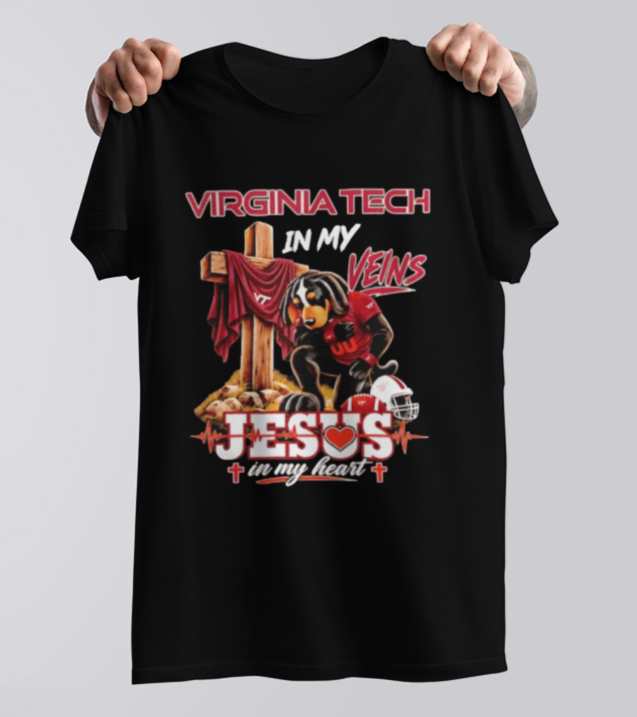 Virginia Tech Hokies Dog In My Veins Jesus In My Heart Football Faith T-Shirt