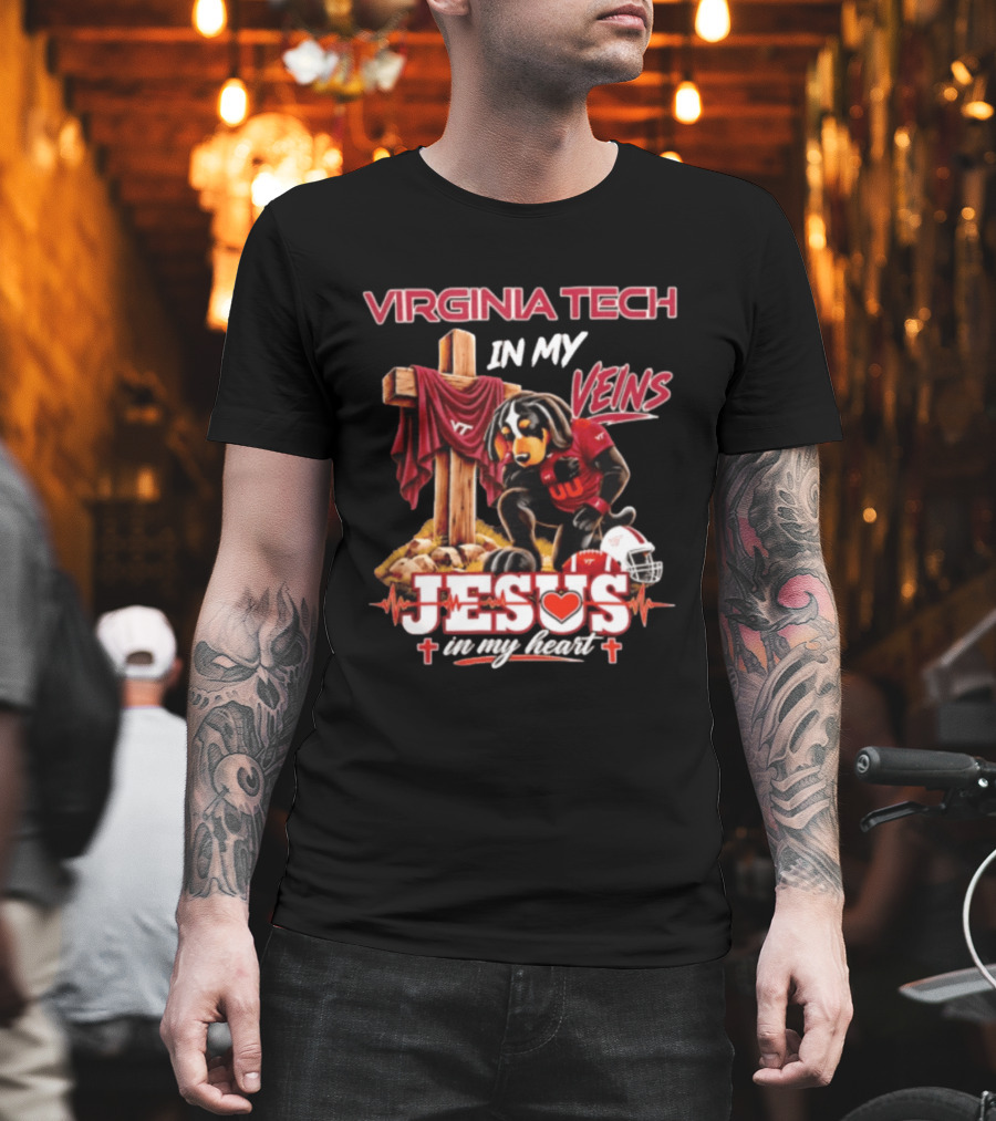 Virginia Tech Hokies Dog In My Veins Jesus In My Heart Football Faith T-Shirt