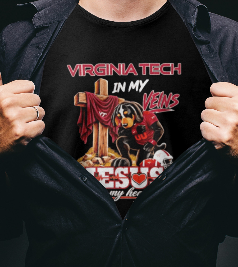 Virginia Tech Hokies Dog In My Veins Jesus In My Heart Football Faith T-Shirt