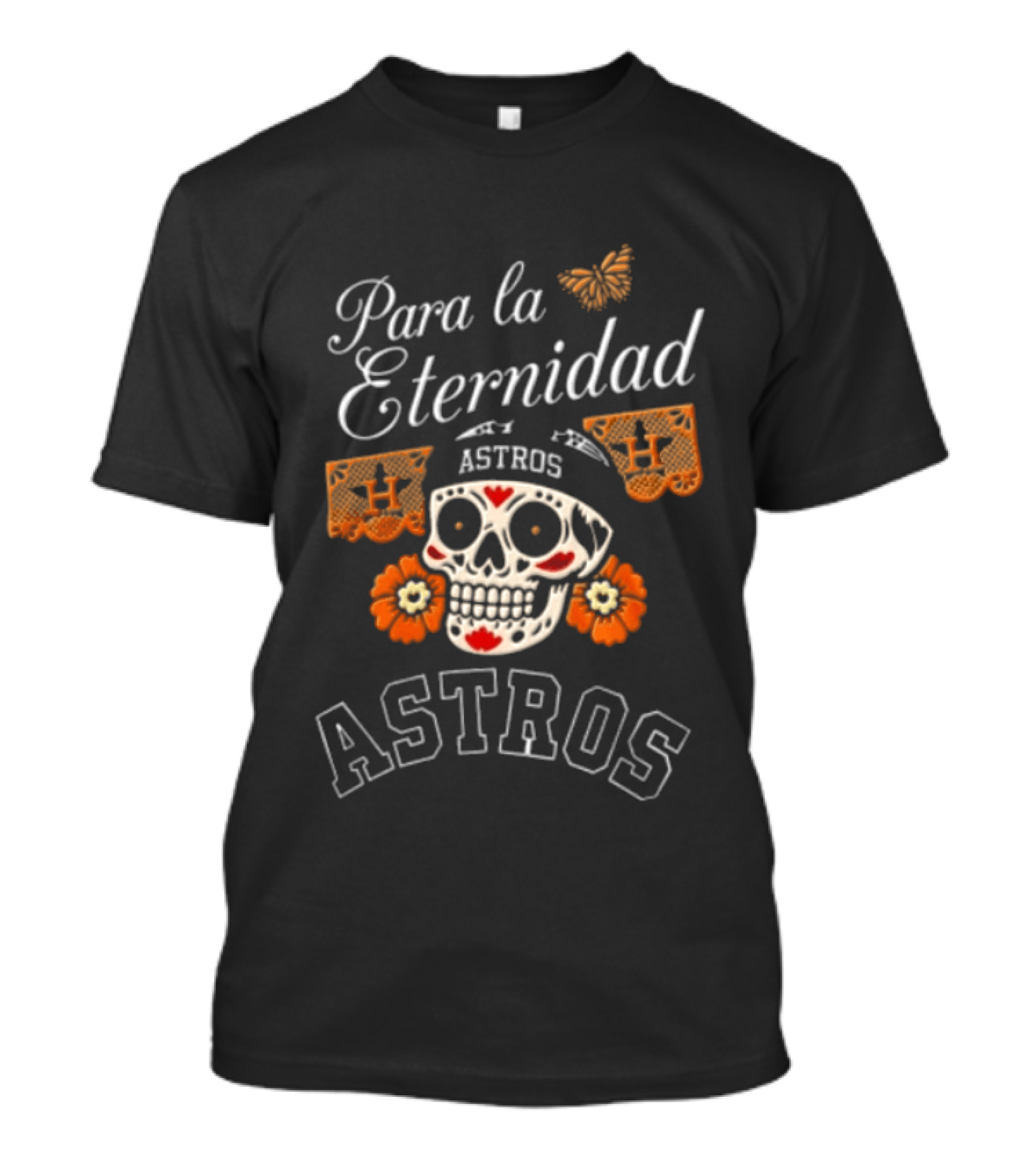 Para La Eternidad Astros Sugar Skull Bandana Flowers Butterfly T-Shirt