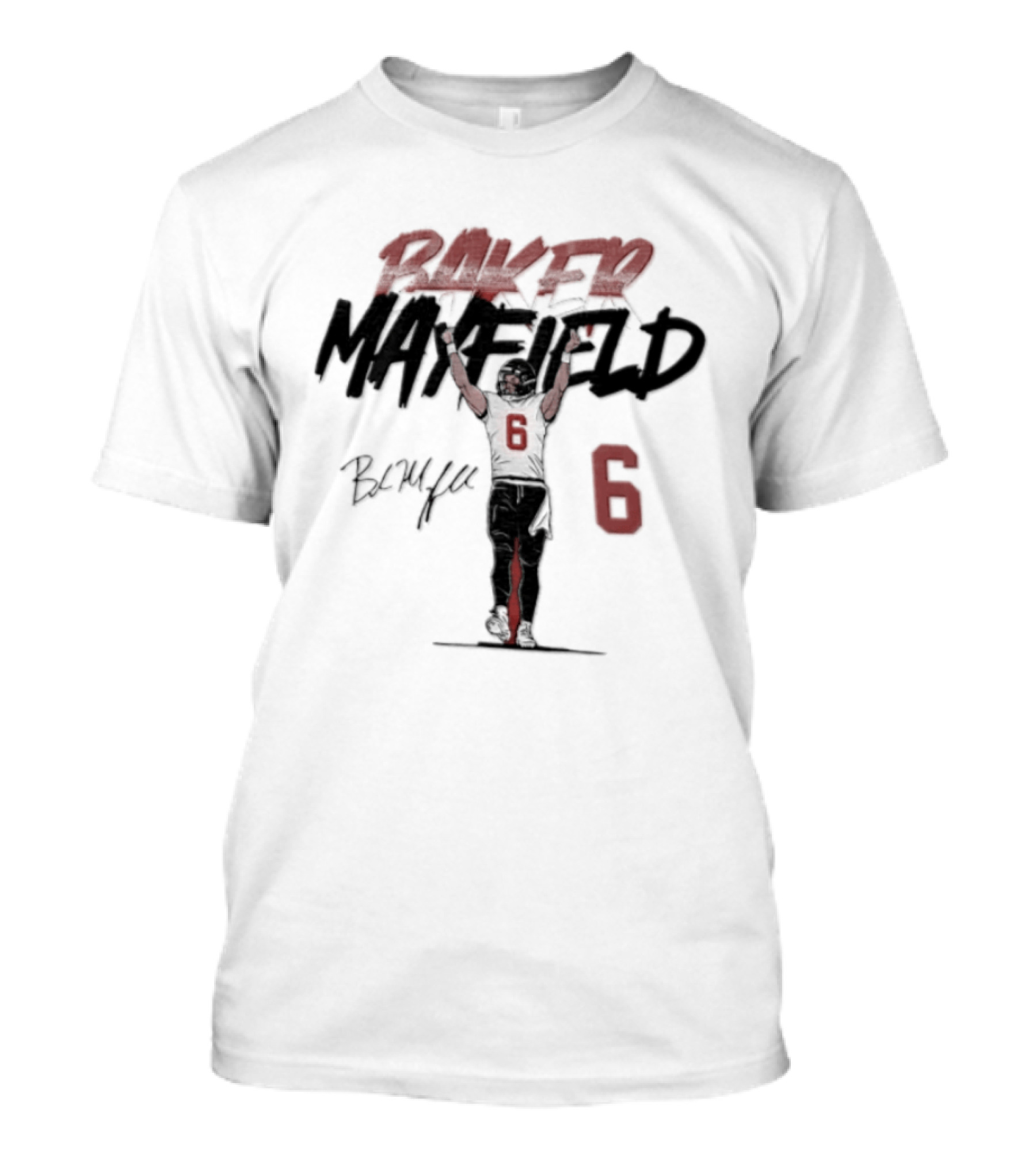 Baker Mayfield Buccaneers 6 Football Player Signature Arms Raised T-Shirt