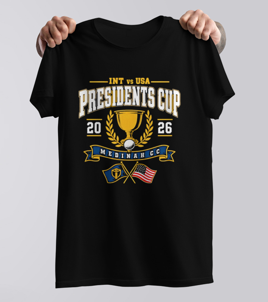 INT Vs USA Presidents Cup 2026 Medinah CC Trophy And Flags T-Shirt