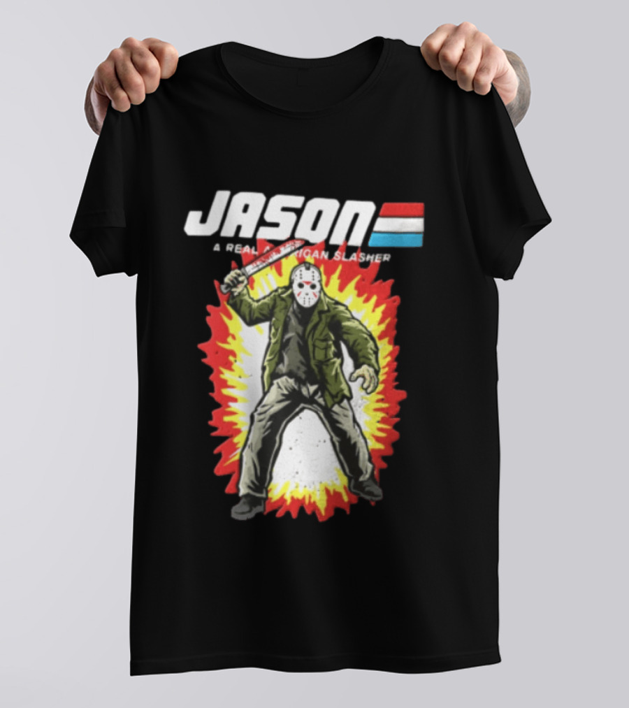 Jason A Real American Slasher Hockey Mask Machete Man Explosion T-Shirt