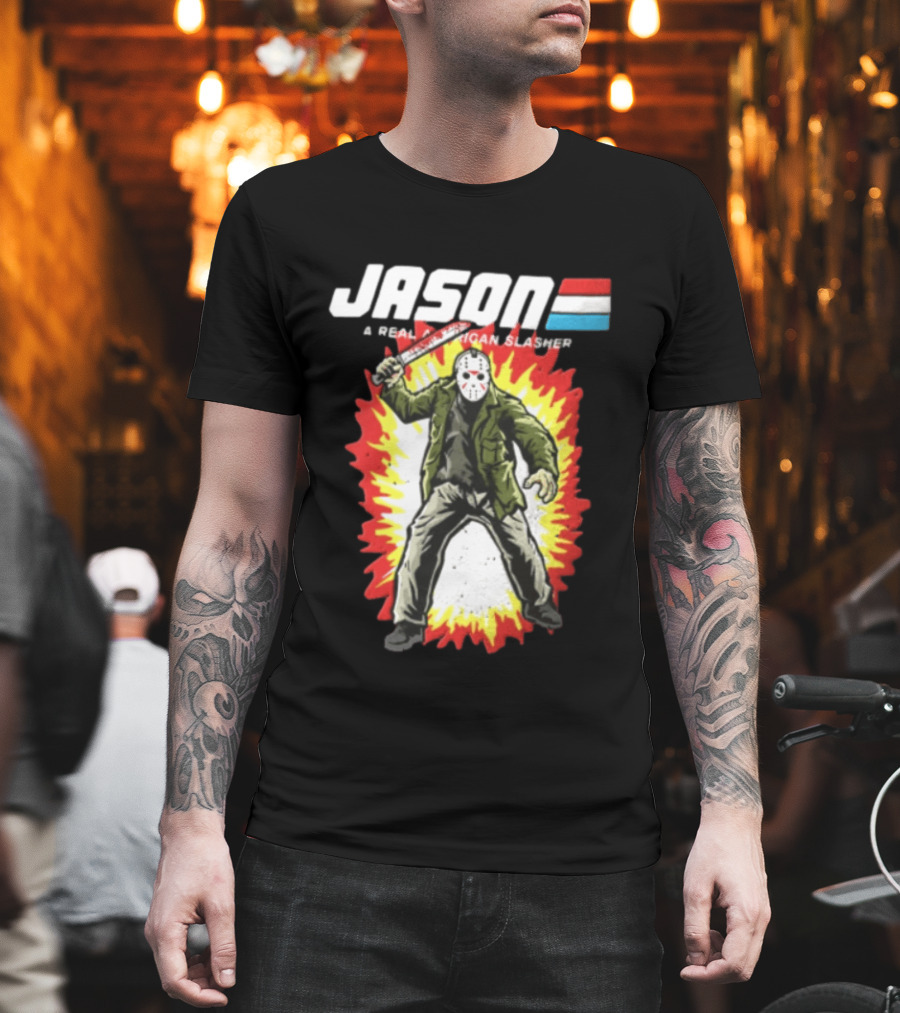 Jason A Real American Slasher Hockey Mask Machete Man Explosion T-Shirt