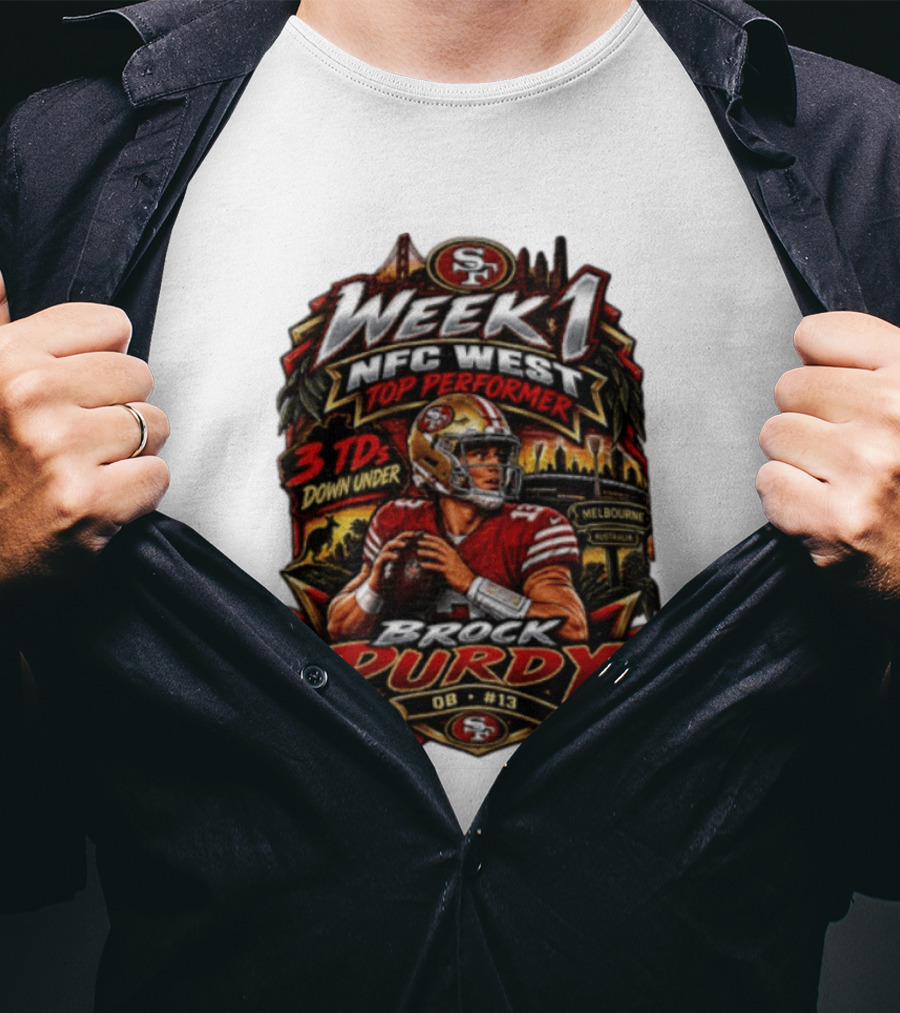 Brock Purdy San Francisco 49ers Week 1 NFC West Top Performer 3 TDs Down Under Melbourne QB #13 T-Shirt
