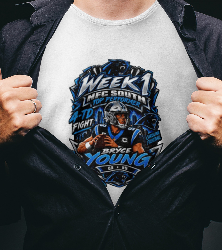 Week 1 NFC South Top Performer Bryce Young 4 TD Fight Carolina Football T-Shirt