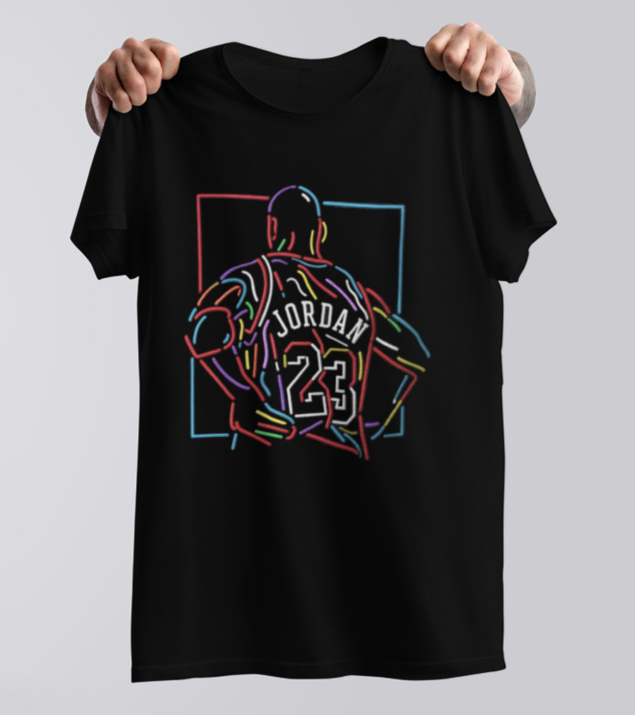 Michael Jordan 23 Neon Line Art Basketball Player Retro NBA T-Shirt