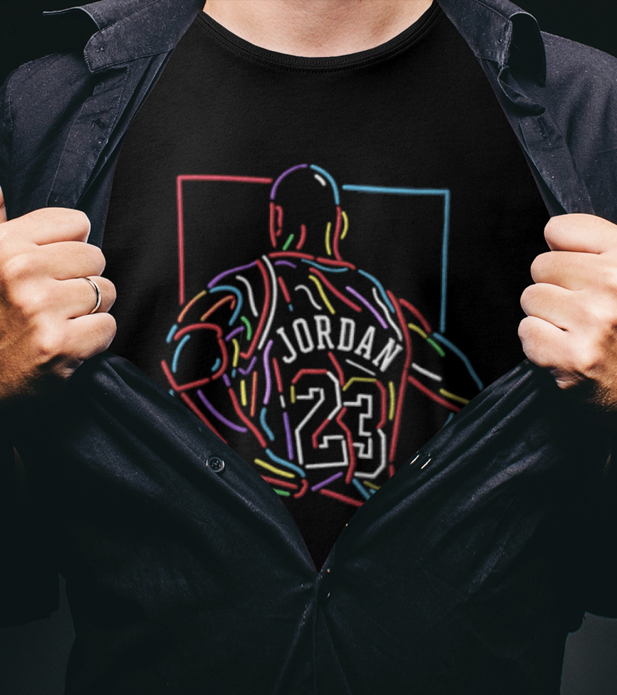 Michael Jordan 23 Neon Line Art Basketball Player Retro NBA T-Shirt