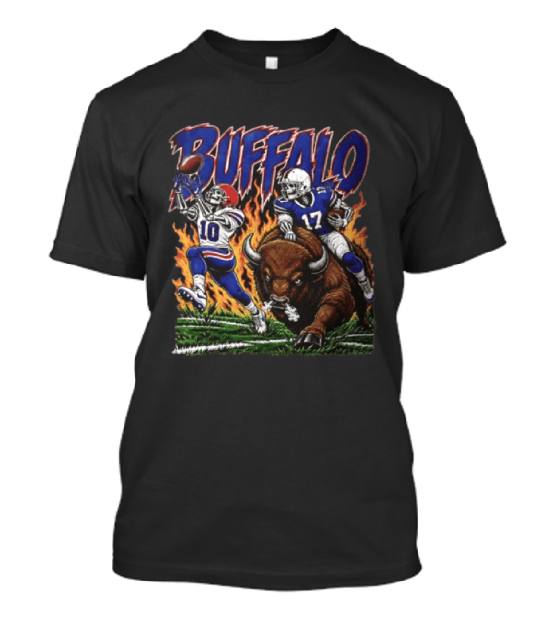 Buffalo Bills 17 Skeleton Players Football Charging Bison T-Shirt