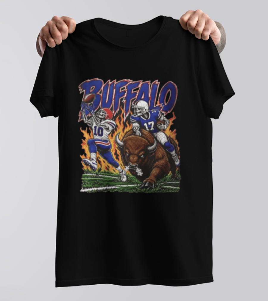 Buffalo Bills 17 Skeleton Players Football Charging Bison T-Shirt