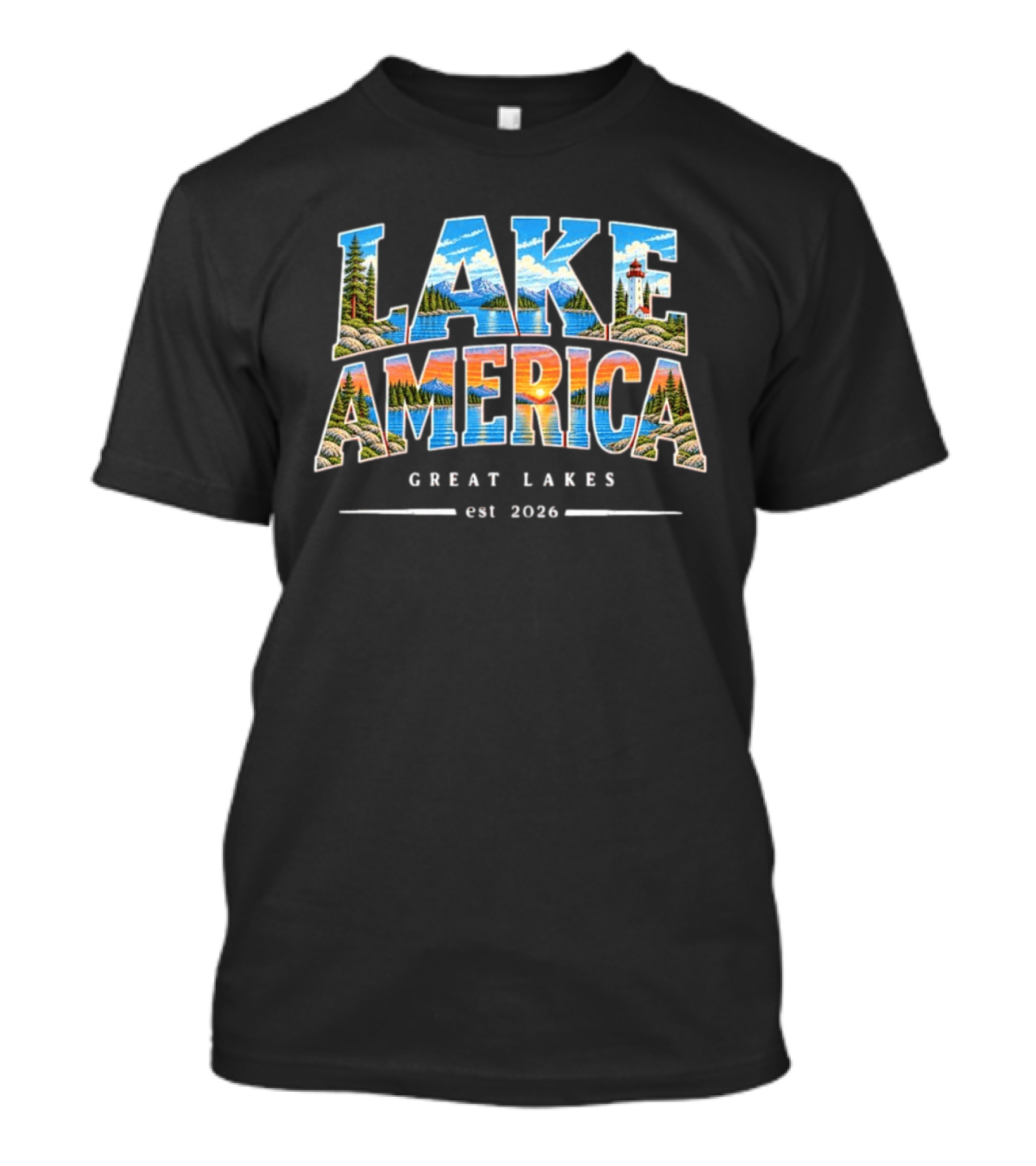 Lake America Great Lakes Est 2026 Nature Scenic Landscape Lighthouse T-Shirt