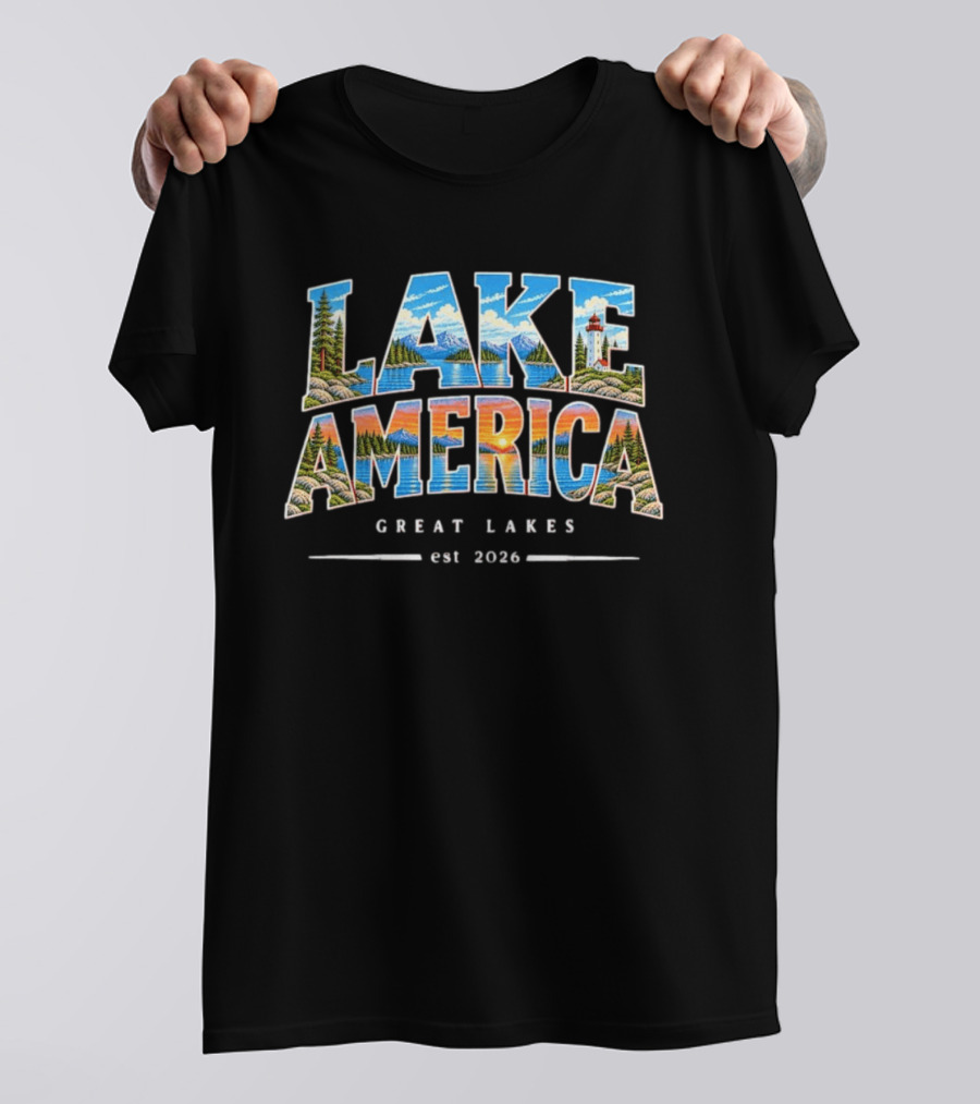 Lake America Great Lakes Est 2026 Nature Scenic Landscape Lighthouse T-Shirt