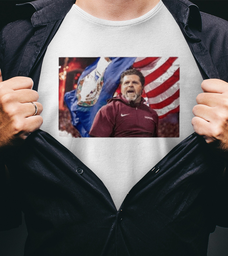 Virginia Tech Hokies Coach Brent Pry With Flags T-Shirt